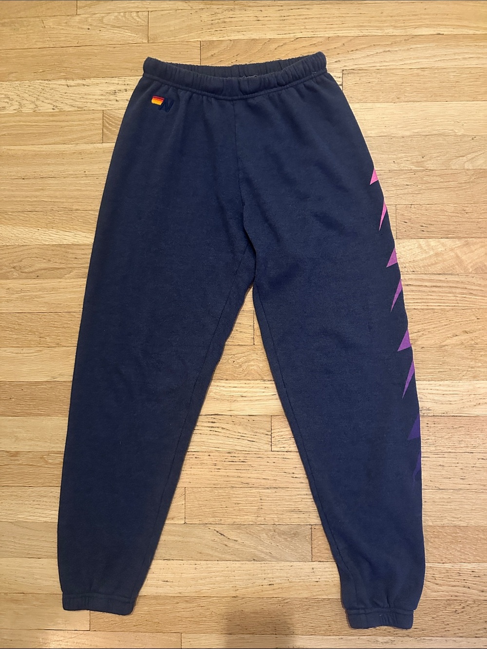 Aviator Nation Navy/Ink Sweatpants with Pink & Purple Lightning Bolts- Small
